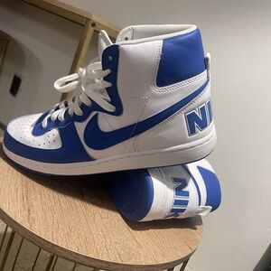 Nike White and Blue High-Top Sneakers